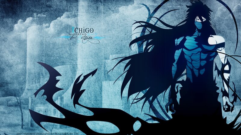 Anime Character with Long Hair — Blue, Dramatic, Silhouette, Flames
