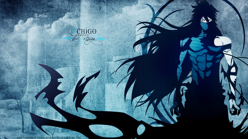Anime Character with Long Hair — Blue, Dramatic, Silhouette