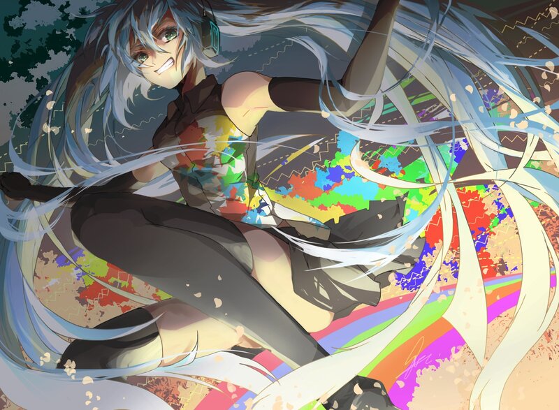 Anime Character with Long Hair — Blue, Dynamic, Digital Art, Headphones