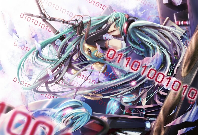 Anime Character with Long Hair — Blue, Dynamic, Digital Art, Microphone