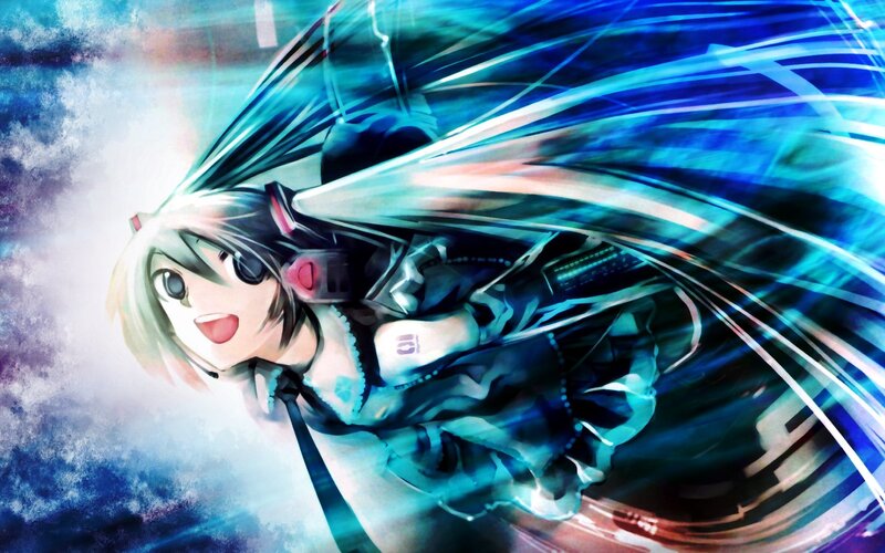 Anime Character with Long Hair — Blue, Dynamic, Headphones