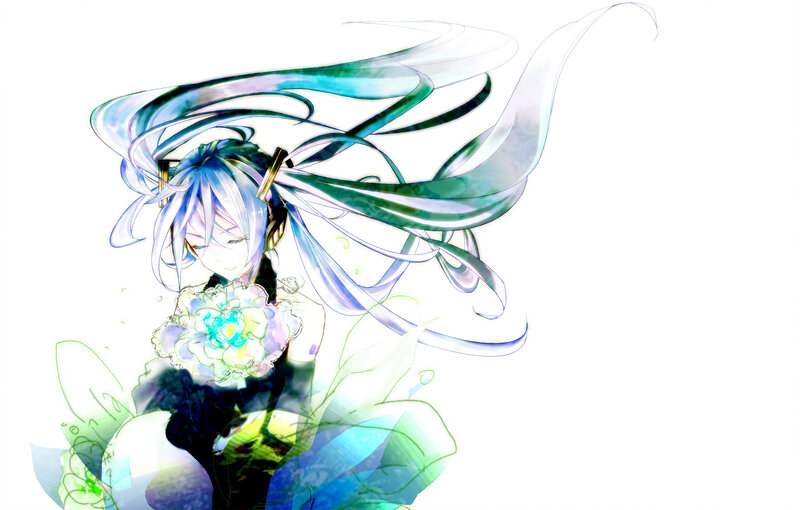 Anime Character with Long Hair — Blue, Serene, Digital Art, Flower