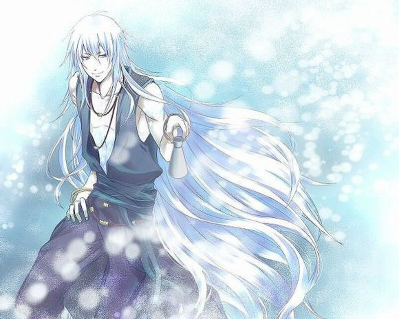 Anime Character with Long Hair — Blue, Serene, Long White Hair