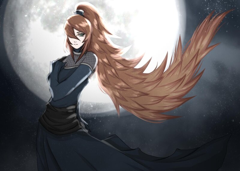 Anime Character with Long Hair — Brown, Dramatic, Night, Digital Art