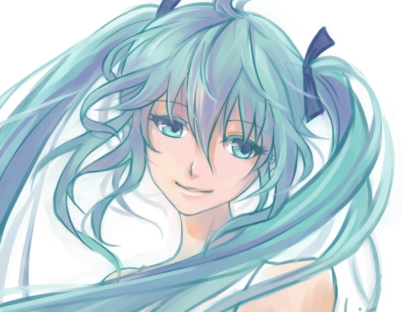 Anime Character with Long Hair — Cyan, Calm