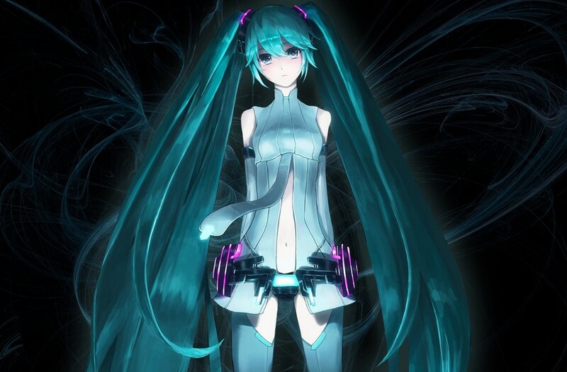 Anime Character with Long Hair — Cyan, Dramatic, Night