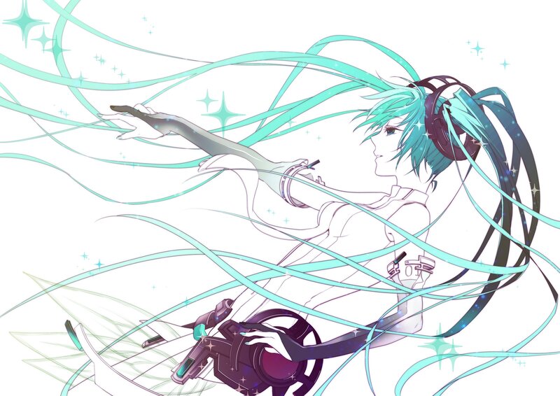 Anime Character with Long Hair — Cyan, Dynamic, Digital Art, Headphones, Microphone
