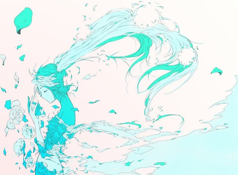 Anime Character with Long Hair — Cyan, Serene