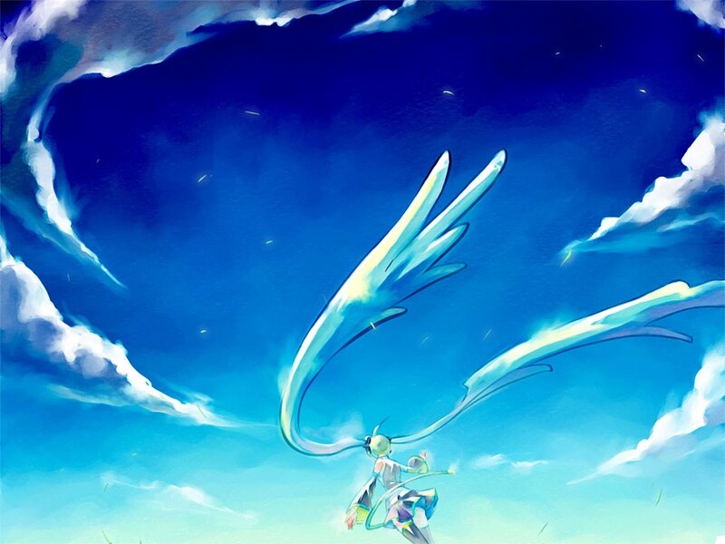 Anime character with long hair flying