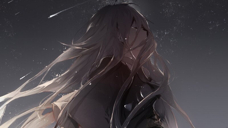 Anime Character with Long Hair — Gray, Dramatic