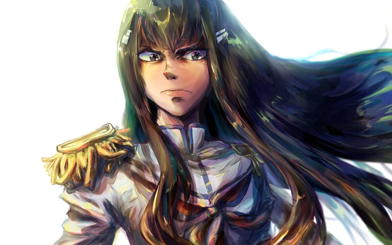 Anime Character with Long Hair — Green, Dramatic, Digital Art, Military Uniform