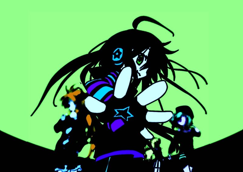 Anime Character with Long Hair — Green, Dramatic, Digital Art, Star Symbols