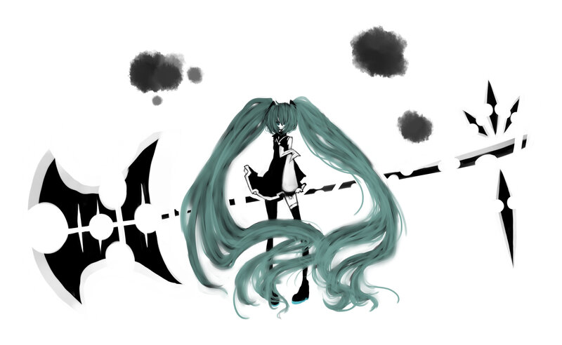 Anime Character with Long Hair — Green, Dramatic, Digital Art