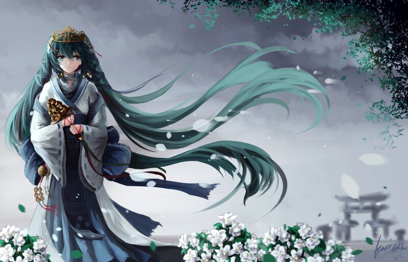 Anime Character with Long Hair — Green, Serene, Spring