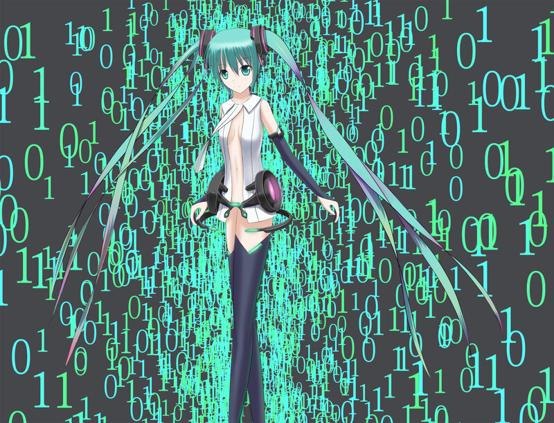Anime Character with Long Hair — Green, Technological