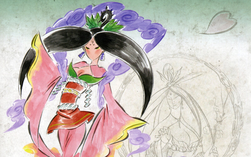 Anime Character with Long Hair — Pink, Dramatic, Illustration, Purple Clouds