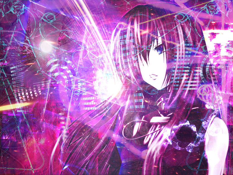 Anime Character with Long Hair — Purple, Dramatic, Night, Digital Art, Cityscape