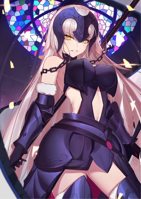 Anime Character with Long Hair — Purple, Dramatic, Night, Digital Art, Stained Glass