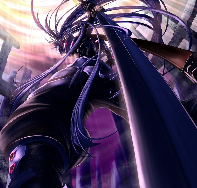 Anime Character with Long Hair — Purple, Dramatic, Sunset, Manga, Sword