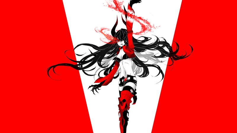Anime Character with Long Hair — Red, Dramatic, Digital Art, Long Black Hair