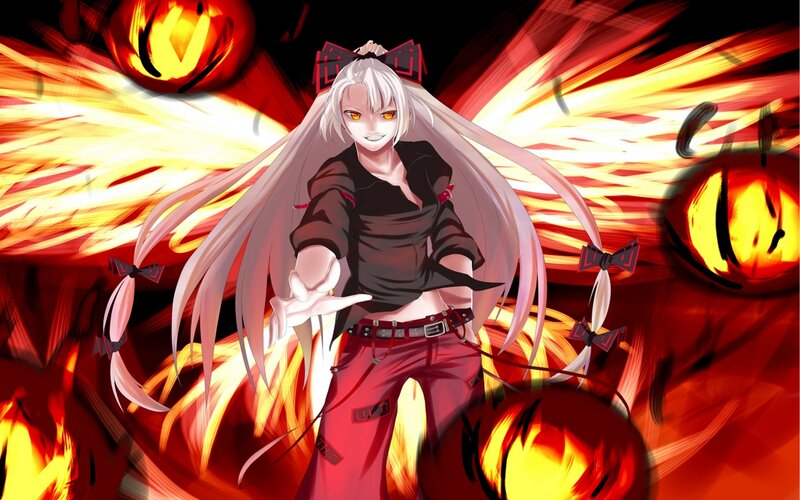 Anime Character with Long Hair — Red, Dramatic, Intense