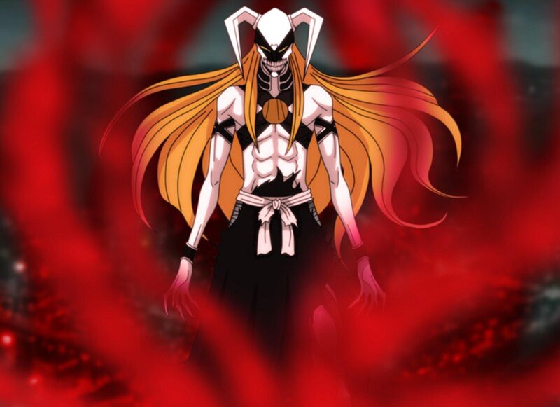 Anime Character with Long Hair — Red, Dramatic, Skull Mask