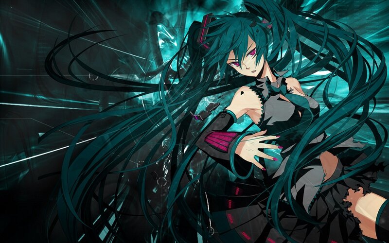 Anime Character with Long Hair — Teal, Dramatic, Digital Art, Long Teal Hair, Headset