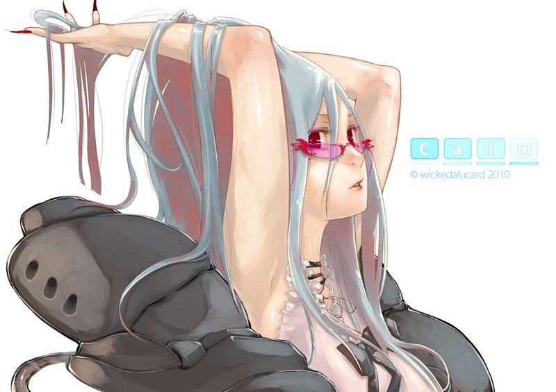 Anime Character with Long Hair — White, Calm, Digital Art, Sunglasses