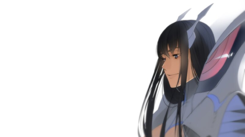 Anime Character with Long Hair — White, Calm, Long Black Hair