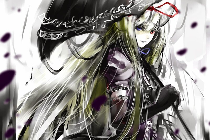 Anime Character with Long Hair — White, Dramatic, Digital Art, Hat