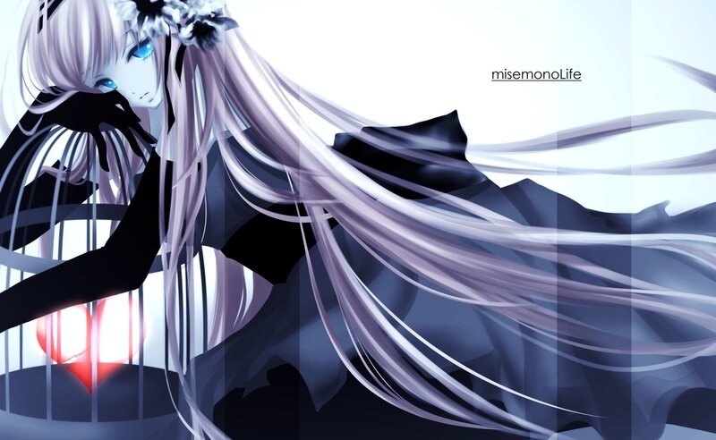 Anime Character with Long Hair — White, Dramatic, Digital Art, Long Hair, Cage