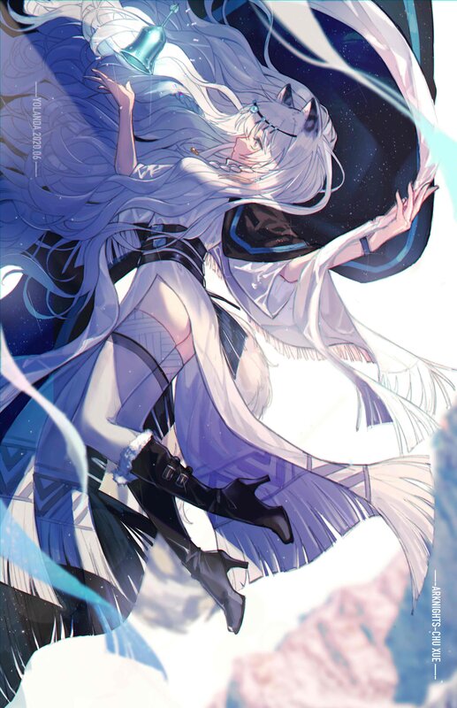 Anime Character with Long Hair — White, Dramatic, Night, Digital Art, Long White Hair