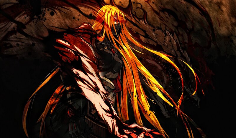 Anime Character with Long Hair — Yellow, Dramatic, Intense