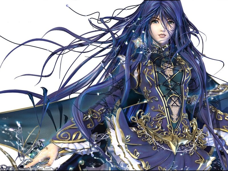 anime character with long purple hair