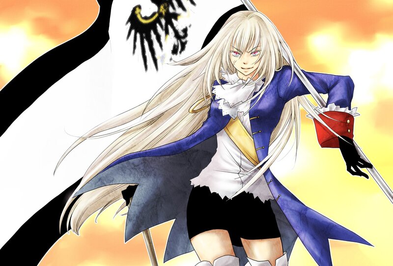 anime character with long white hair