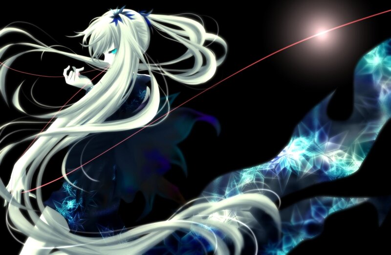 Anime Character with Long White Hair — Black