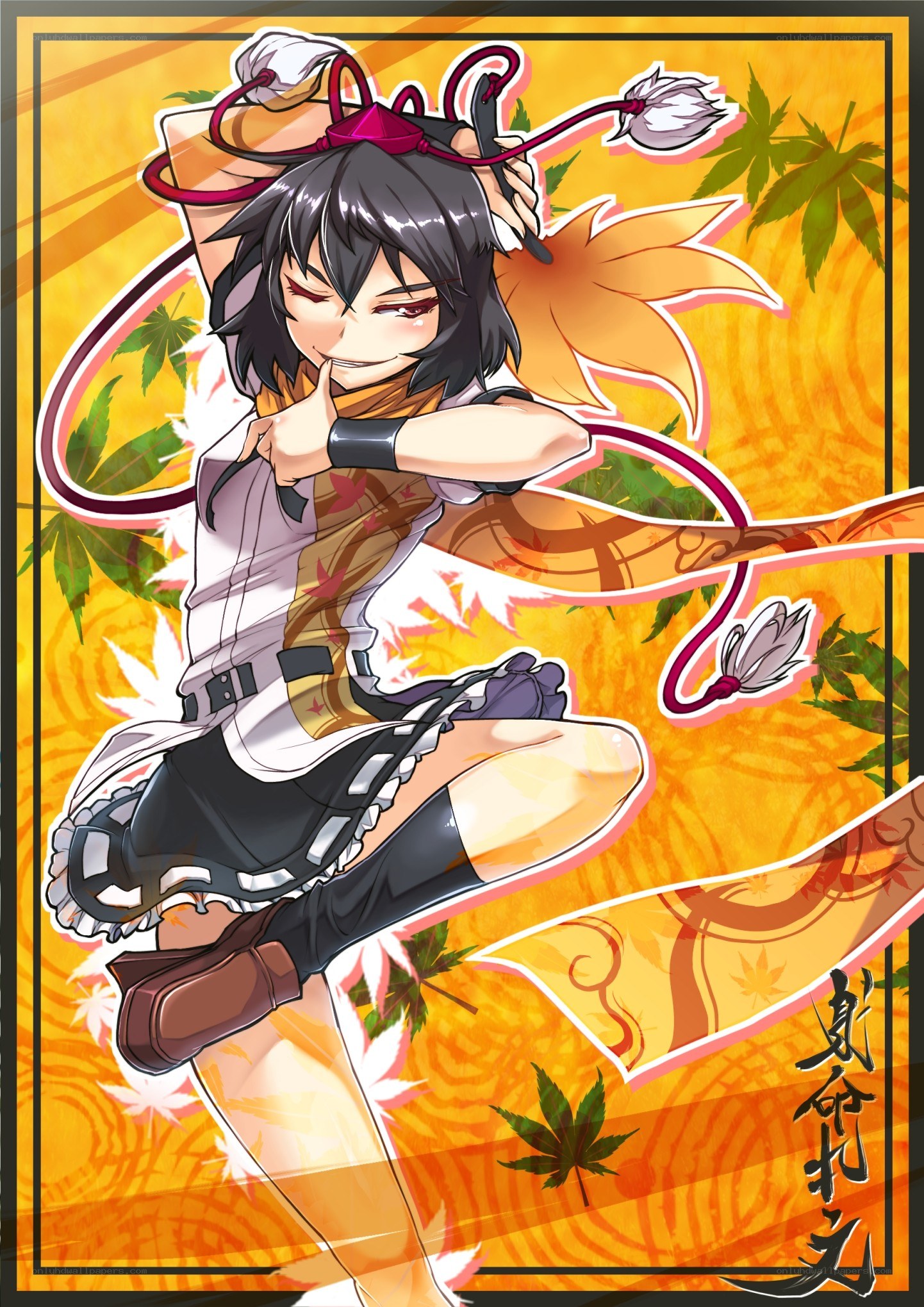 anime character with maple leaves