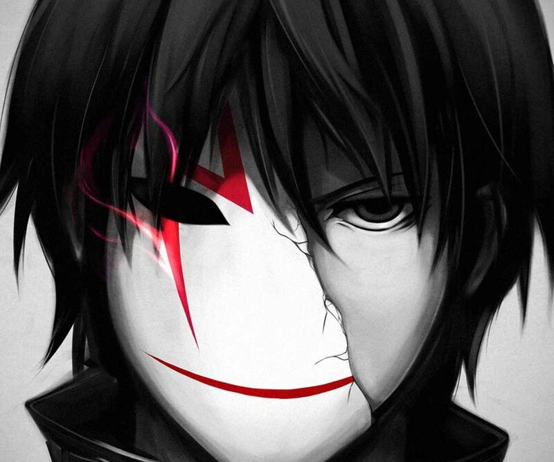 Anime Character with Mask — Black, Dramatic, Digital Art, Black Hair