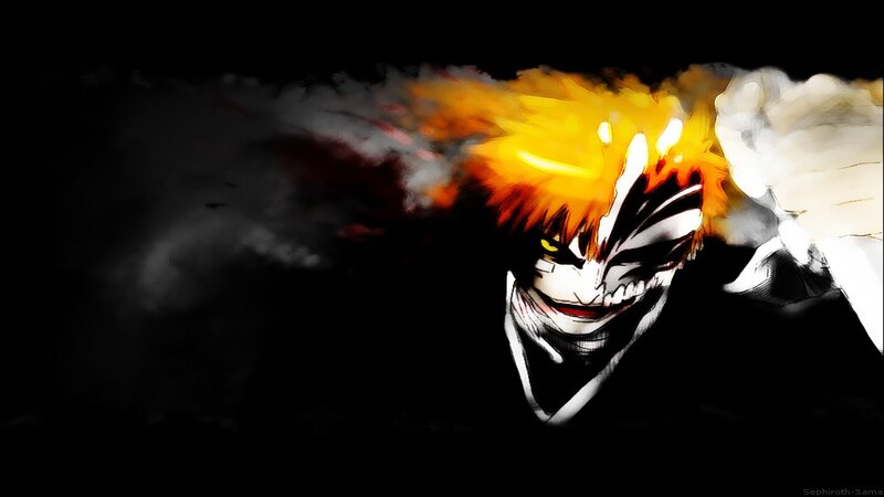 Anime Character with Mask — Black, Dramatic, Digital Art, Flames