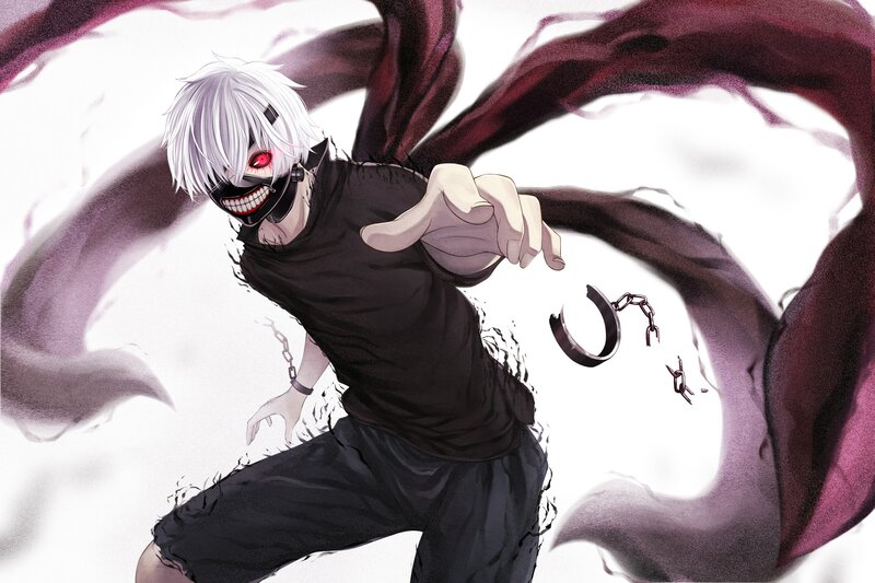 Anime Character with Mask — Black, Dramatic, Manga, Chains