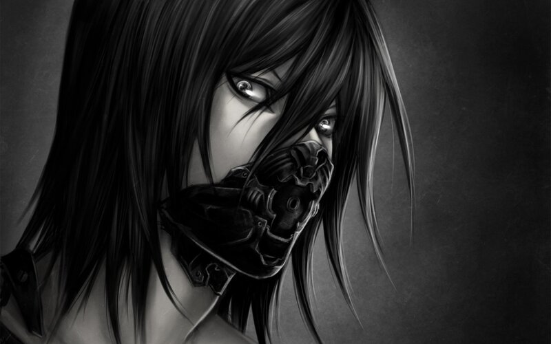 Anime Character with Mask — Black, Dramatic, Manga, Long Hair