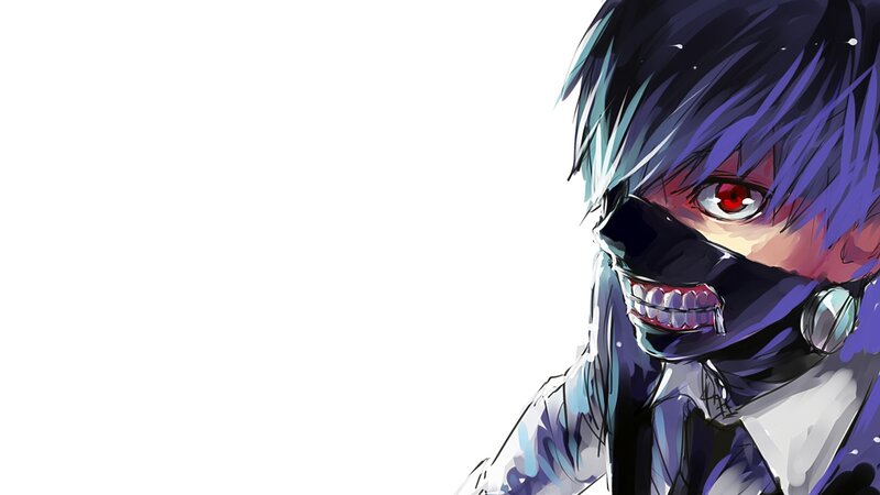 Anime Character with Mask — Black, Dramatic, Manga, Red Eye, Blue Hair