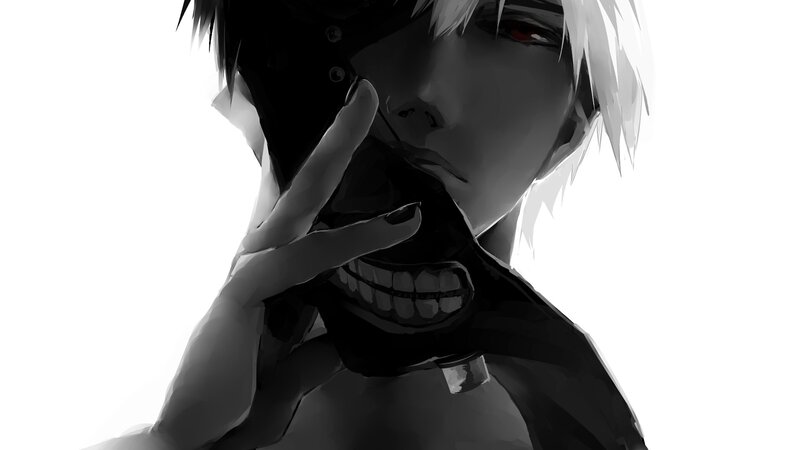 Anime Character with Mask — Black, Dramatic, Manga, Red Eye, Hand