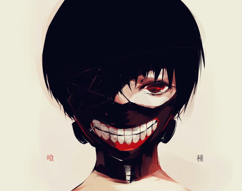 Anime Character with Mask — Black, Dramatic, Manga, Red Eyes