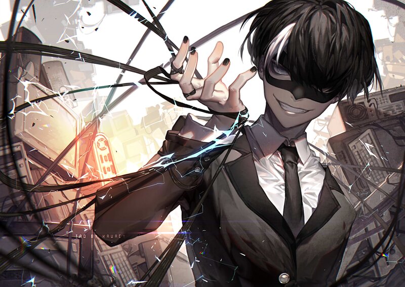 Anime Character with Mask — Black, Dramatic, Manga, Suit