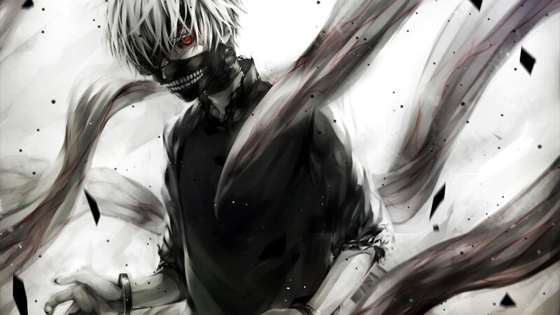 Anime Character with Mask — Black, Dramatic, Manga, White Hair