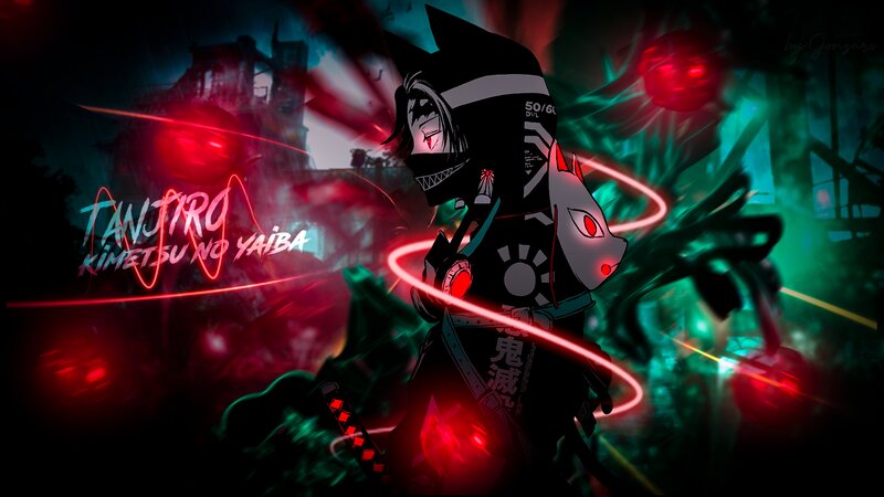 Anime Character with Mask — Black, Dramatic, Night, Digital Art, Sword