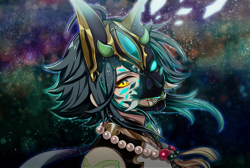 Anime Character with Mask — Black, Dramatic, Night, Digital Art