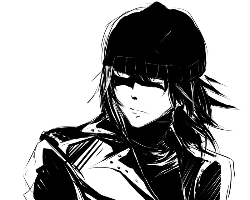 Anime Character with Mask — Black, Serious
