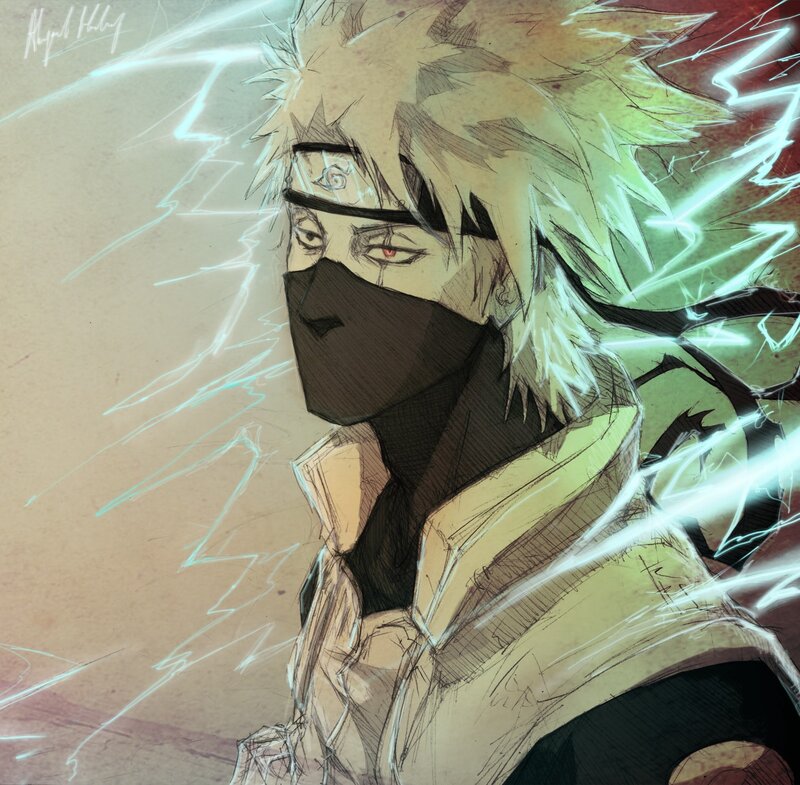Anime Character with Mask — Brown, Dramatic, Digital Art, Headband